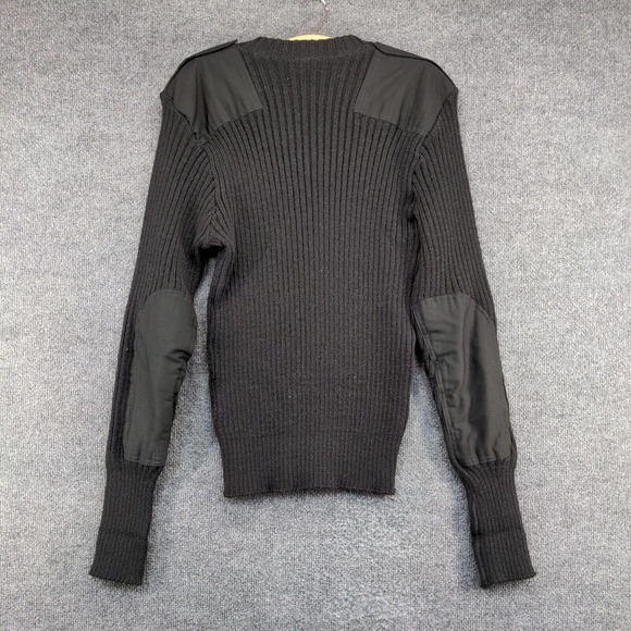 Citadel Mens Ribbed Sweater Black 44 V-Neck Patch Wool Vintage Great Britain - Picture 5 of 12